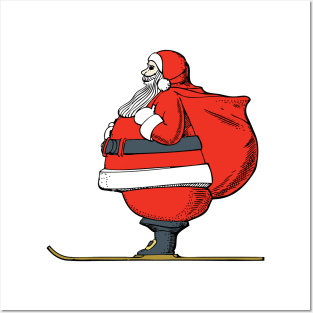 Skiing Santa Posters and Art